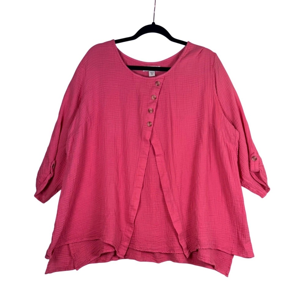 Light as Air Pink Gauze Cotton Tunic Plus Size 2X Lagenlook Coastal Grandma Boho